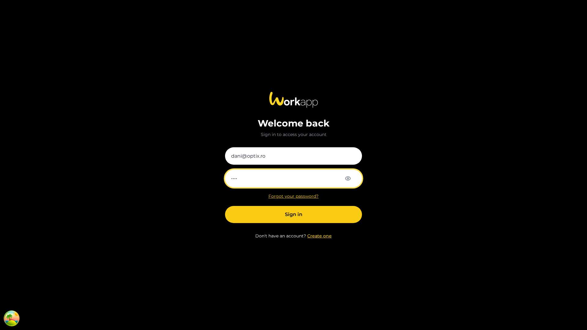 WorkApp Login page
