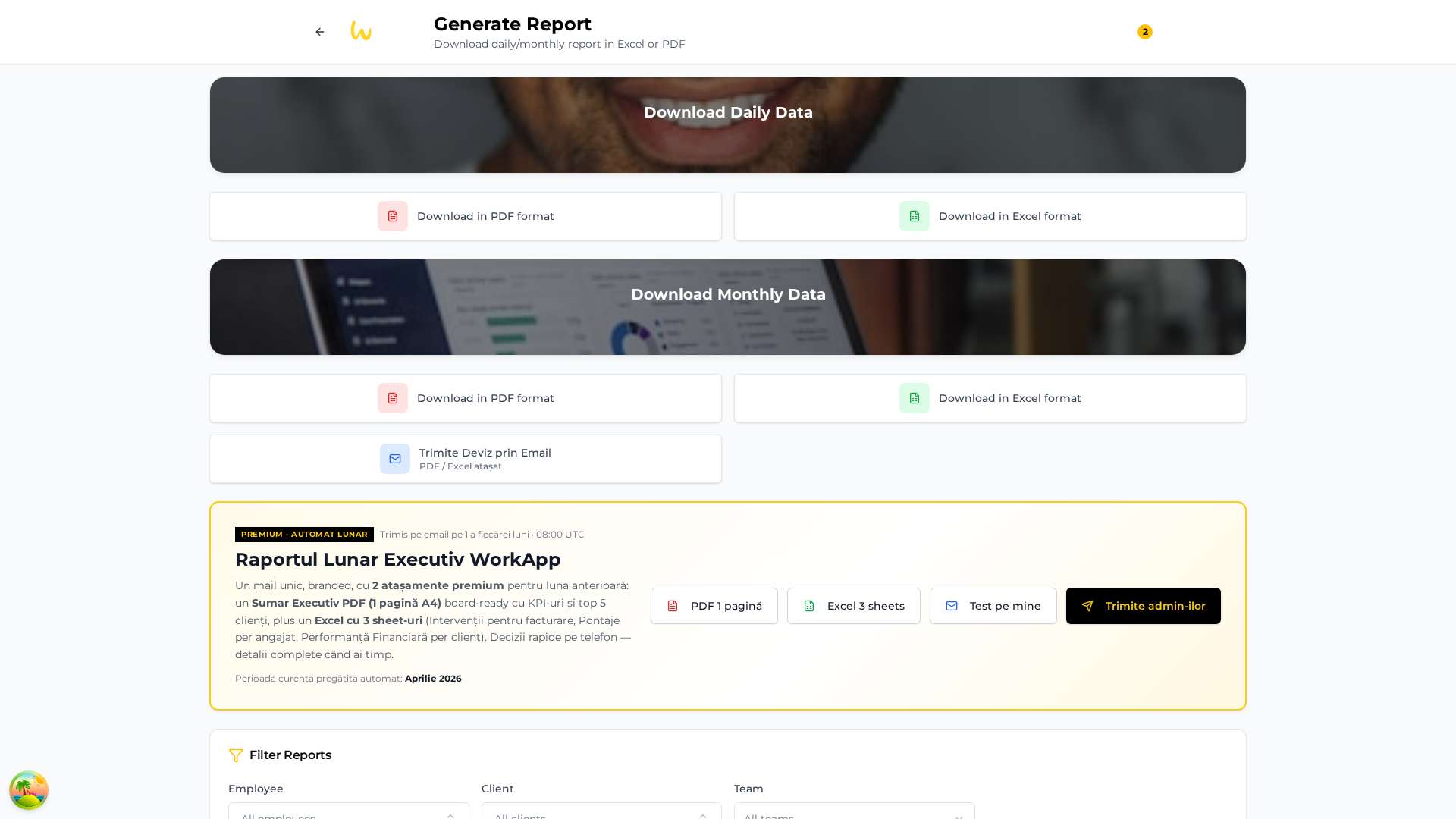Reports page with Premium Executive card